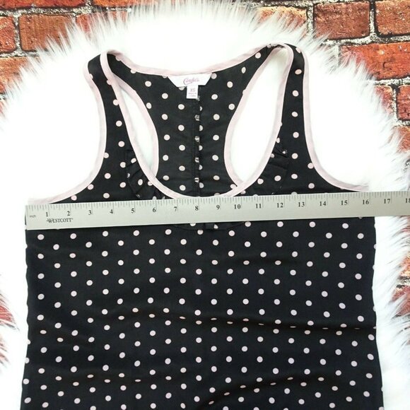 🎯5/$30 Candie's Tank Top Polka Dot Ruffle Black Pink Dip Hem Juniors XS - Picture 8 of 10